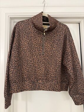 SSYS Ainsley cropped Leopard Print Half-Zip Pullover - Brown & Black NWOT